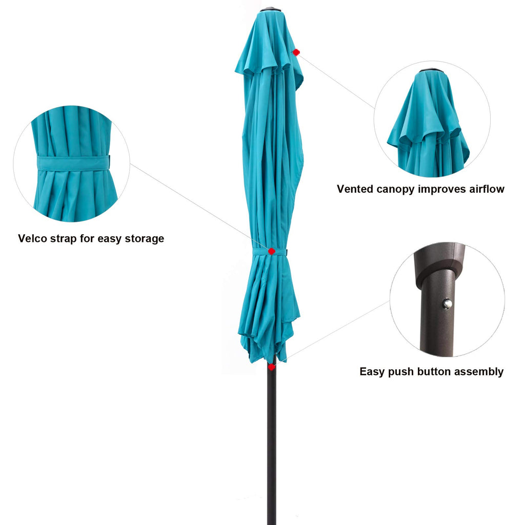 9 ft Half Round Outdoor Patio Market Wall Umbrella with Tilt, Aqua Blue