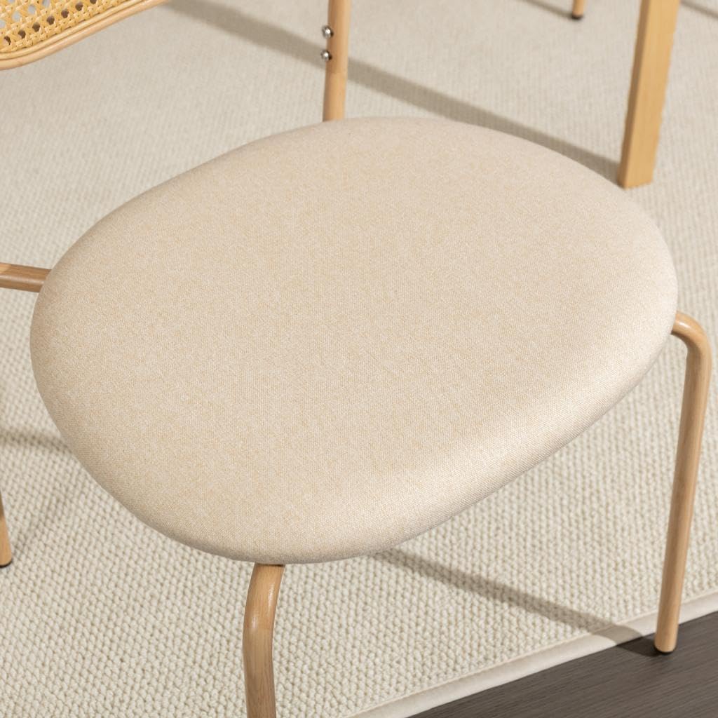 Boho Dining Chairs Set of 4 with Rattan Back, Upholstered Cane Seats, Metal Legs - Perfect for Dinner, Living Room