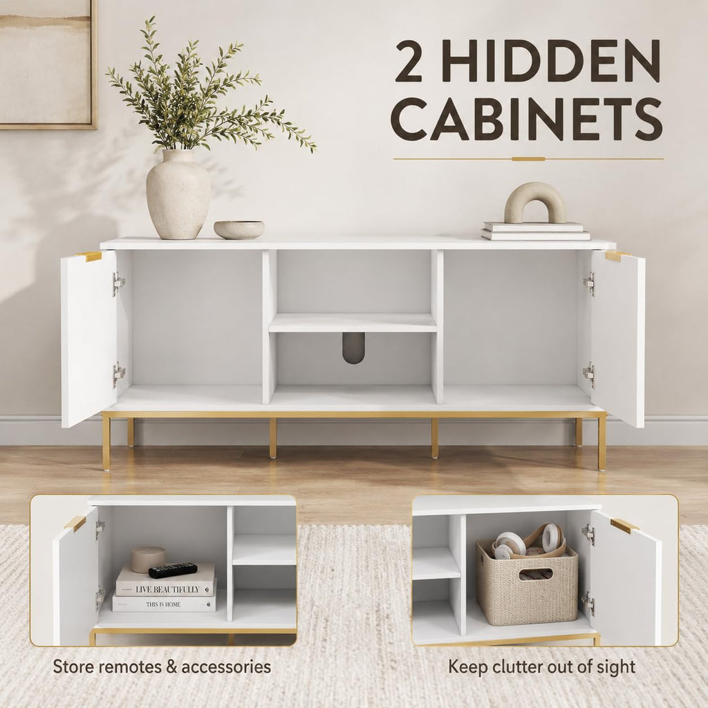 47'' White Gold TV Stand with Storage Shelf for TVs up to 65''