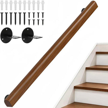 Wooden Handrails for Indoor Stairs - Wall Mounted Wood Stair Railing-Walnut
