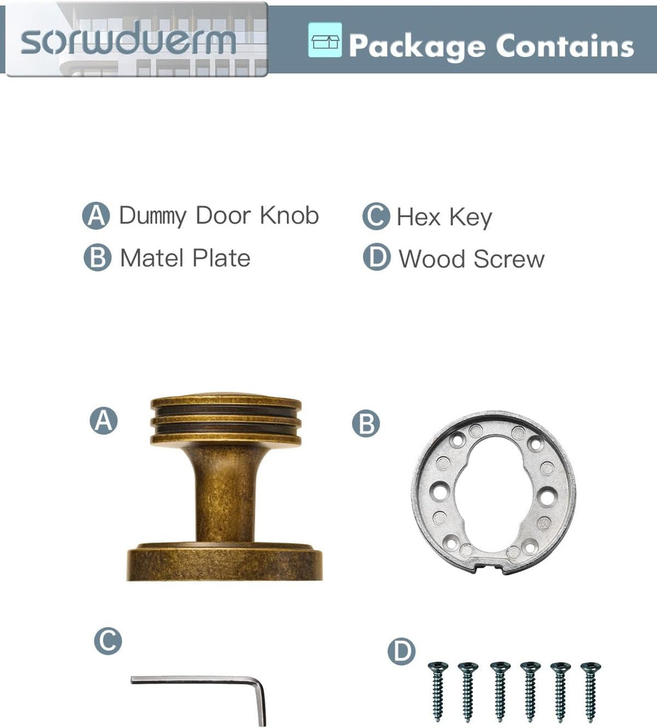 2 Pack Dummy Antique Brass Door Knob Dummy Door Handle Interior Single Sided Decorative,Zinc Alloy