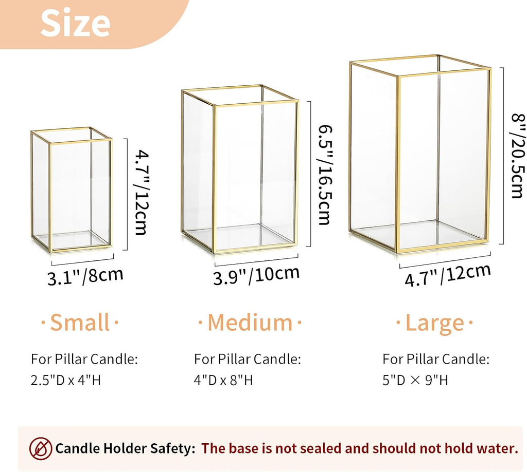Hurricane Glass Candle Holders: 3Pcs Gold Lanterns Candle Holder for Pillar Candles Geometric Table Centerpiece