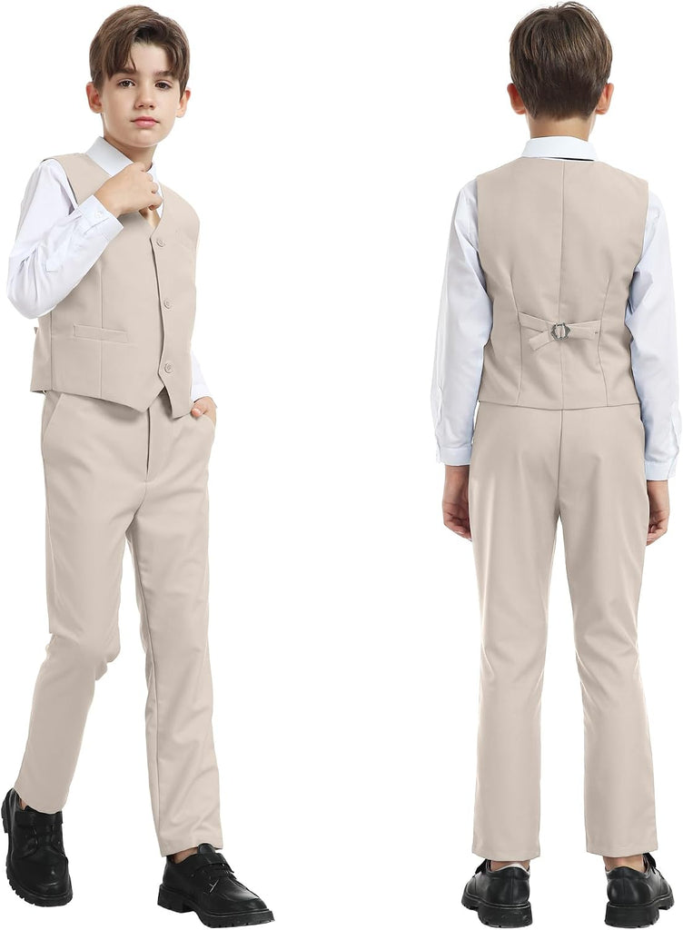 Boys Dress Pants Suit 6 Piece Slim Fit Tuxedo for Kids Teen Boys