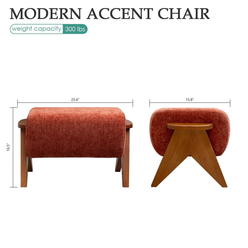 Linen Padded footstools Mid Century Modern Ottoman with Wood Frame, Lounge Upholstered Ottoman, Reading Chair, Sturdy