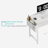 Small White L Shaped Desk with Drawers & Storage Shelves