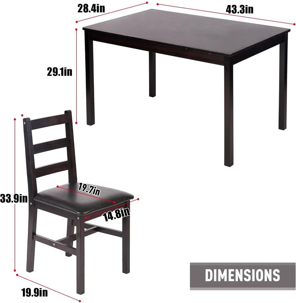 5-Piece Solid Pine Wood Dining Table | Brown | Kitchen Table