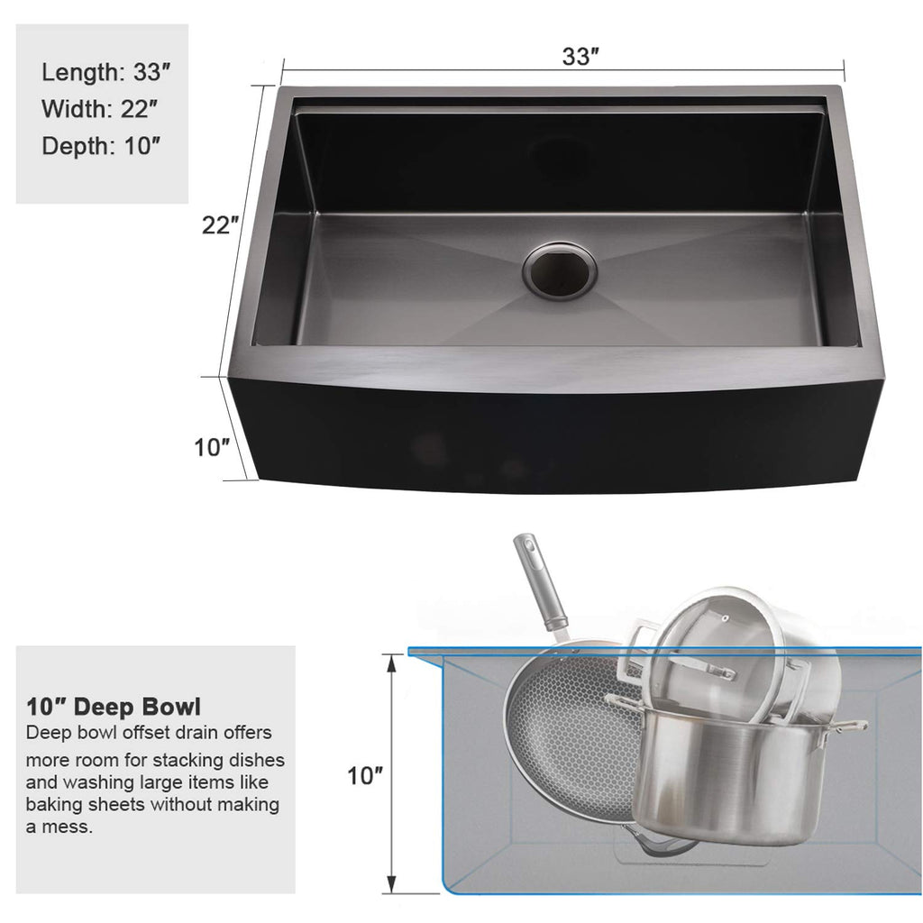 33 Inch Black Farmhouse Sink Workstation - 33x22