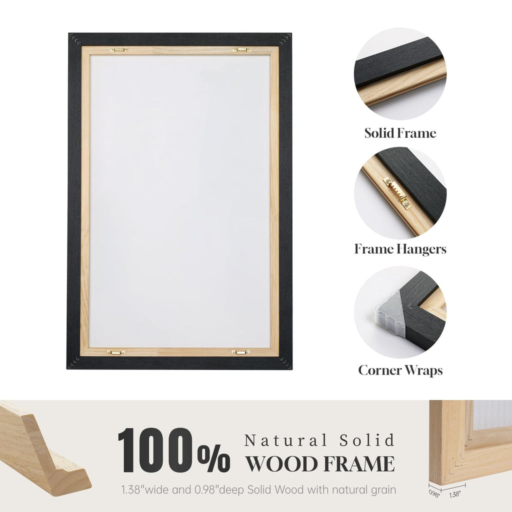 Large Framed Black White Grey Abstract Wall Art, 24x36 Inch