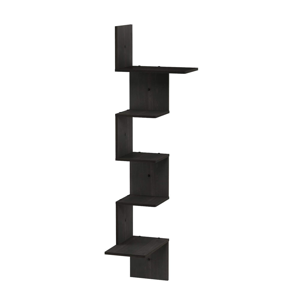 Rossi 5-Tier Corner Floating Shelves for Wall, Espresso