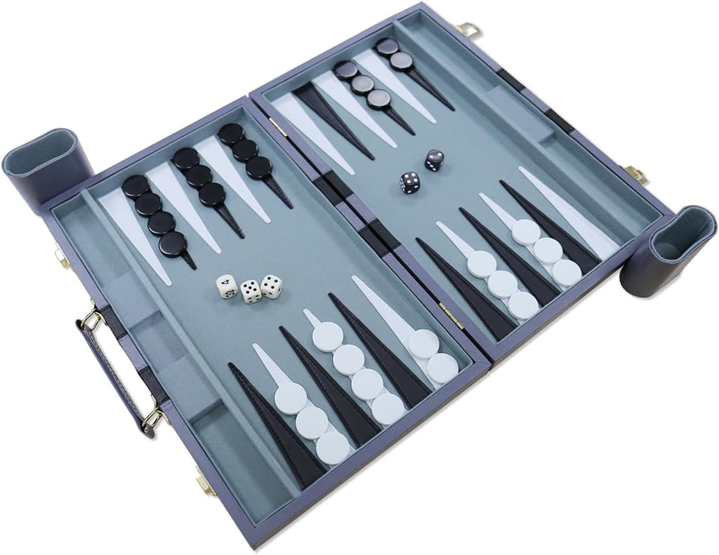 Backgammon Set - Classic Board Game with Premium PU Leather Case - Portable Travel Strategy Backgammon Game Set