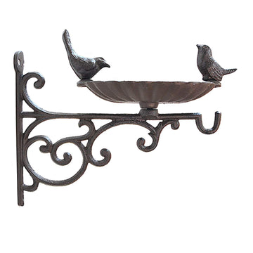 Outdoor Hanging Bracket with Bird Feeder - Cast Iron Hanger Wall Hook for Hanging Planters, Lanterns, Wind Chimes and