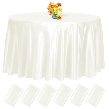 Ivory Satin Tablecloth, 6 Pack 120 Inch, Round Table Cloth Silk
