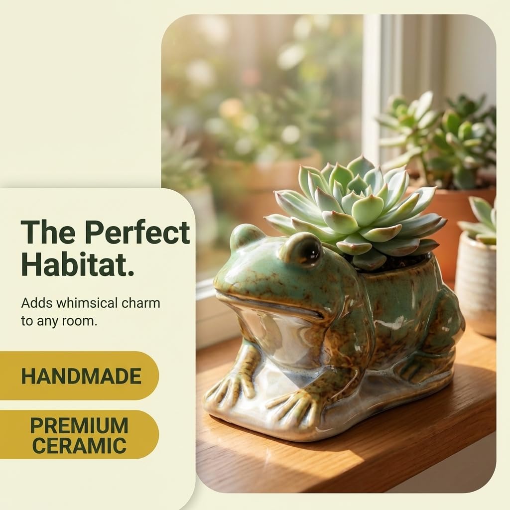 Frog Planter with Speckled Glaze - Ceramic Animal Pot