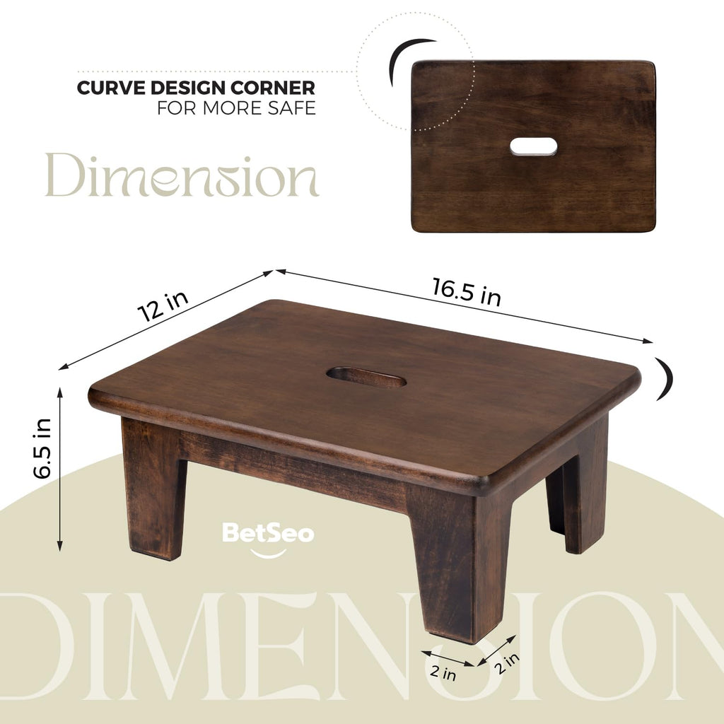 Wooden Step Stool (16.5" D x 12" W x 6.5" H) No Assembly Needed, Bed Steps for High Beds for Adults - Natural Solid