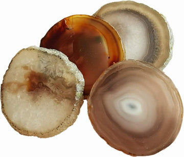 Agate Coasters Geode Agate Sliced Cup Mat 3-4'' Natural Color Polished Coasters with Rubber Bumper for Drinks - Set of 4