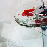 Clear Bathroom Sink Hand Painting Gold Fish Tempered Glass Vessel Sink Basin with Waterfall Faucet and Drain