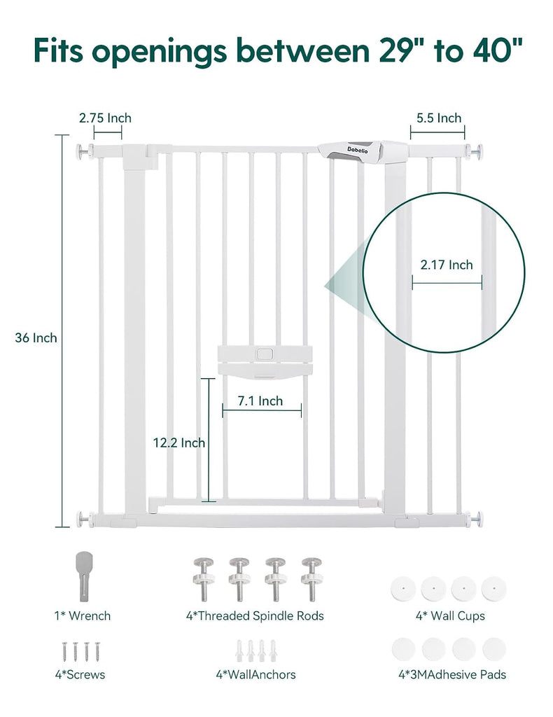 36" Tall Pet Gate with Cat Door, CatPrivilege II, 29-40", White