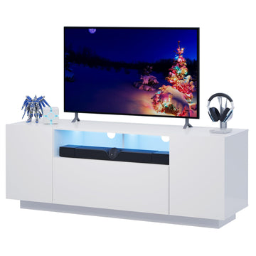 TV Stand with LED Lights & Large Storage Cabinet, Modern Entertainment Center for 32/43/50/55 Inch TVs, Sturdy Media