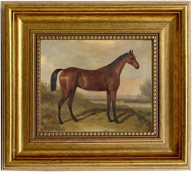 William Barraud Hunter in Landscape Oil Painting Print on Canvas in Antiqued Gold Frame Home Wall Art Décor