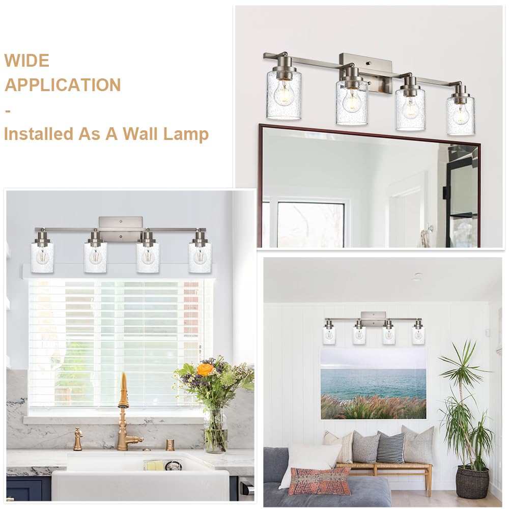 4-Light Track Lighting Fixtures, Rotatable Track Head Bathroom Vanity Light Ceiling Spotlight Brushed Nickel, Seeded