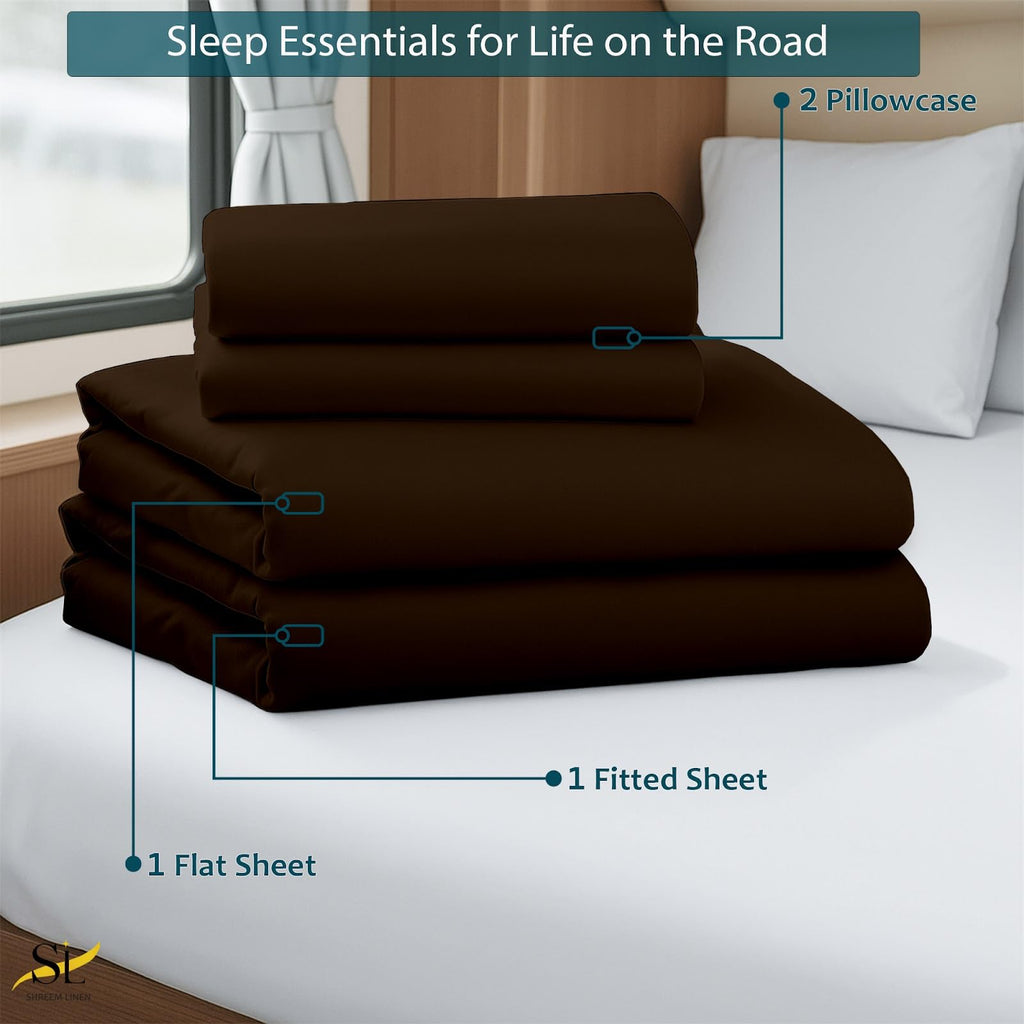 Olympic Queen Sheets 66x80, 100% Egyptian Cotton 4-Piece Camper Bedding Set, Fits 10-12" Deep RV Mattress, Chocolate