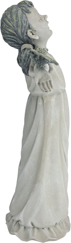 Basking in Glory Little Girl with Birds Outdoor Garden Statue, Medium, 16 inches tall, Cast Stone Resin, Two Tone