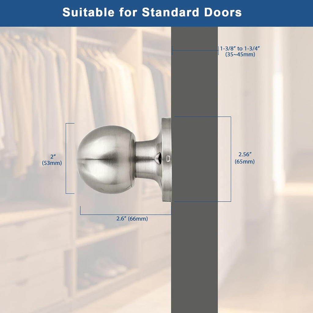 2 Pack Single Side Dummy Door Knob, Non-Turning Indoor Door Knob, Closet Door Knobs, Satin Nickel, Stainless Steel