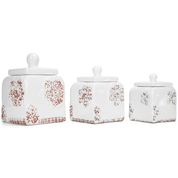 Floral White 10, 9, 8 inch Ceramic Food Storage Canisters Set of 3 (38995)