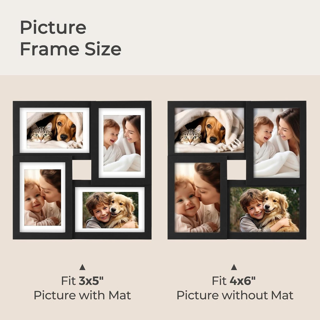 4x6 Picture Frames Collage Family Multi Photo Frame Wall Decor, Black