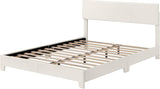 Full Bed Frame with Adjustable Headboard, Faux Leather Platform Bed with Wood Slats, Heavy Duty Mattress Foundation