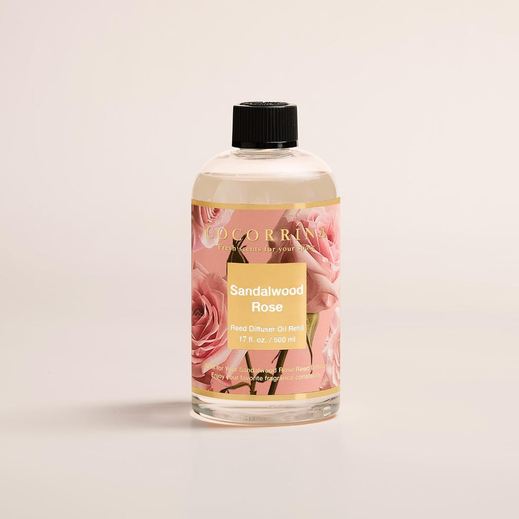 Reed Diffuser Refill Sandalwood Rose 17oz (500ml) with 8 Sticks - Premium Long-Lasting Floral Essential Oil, Home - Set of 17