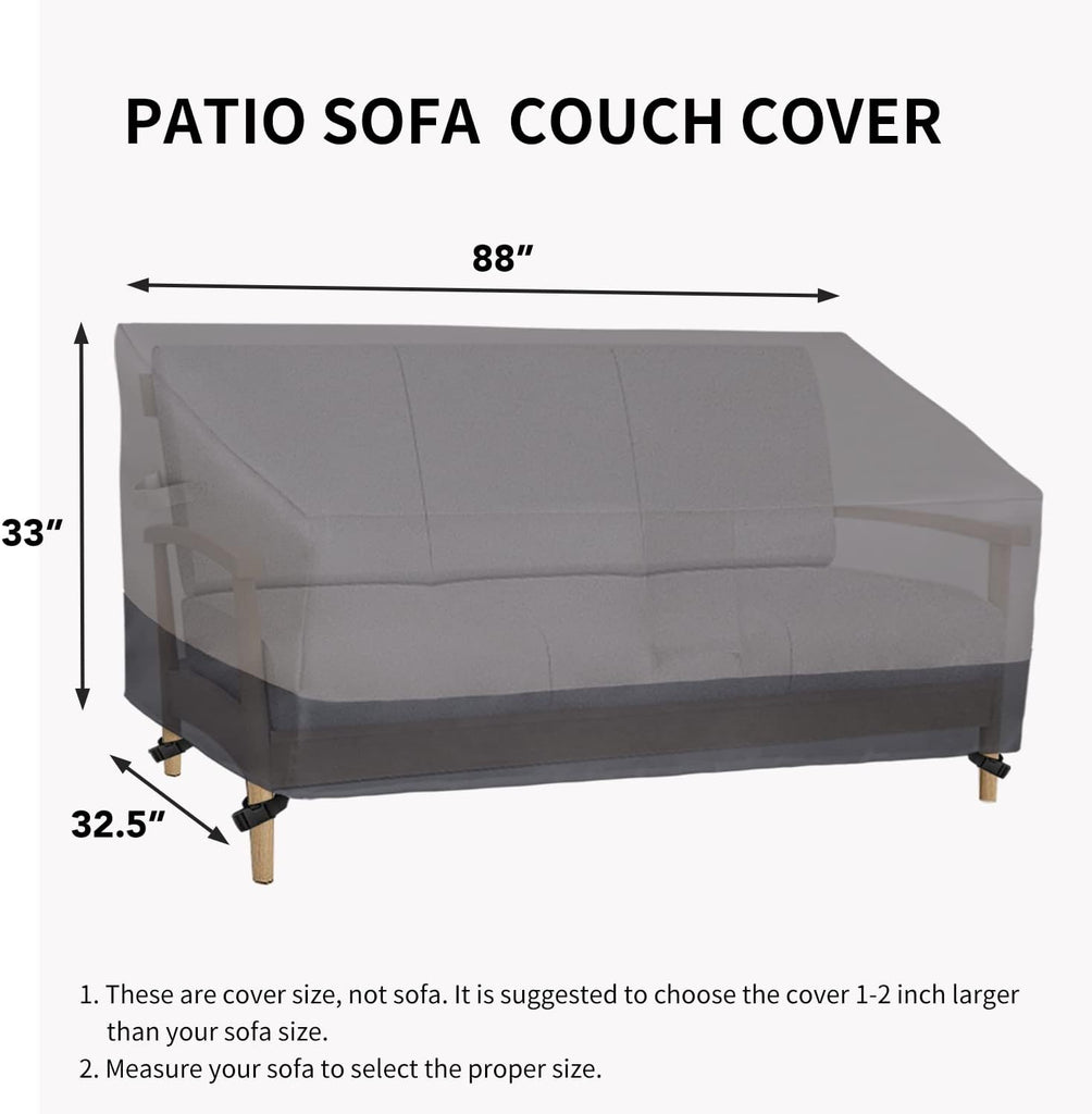 Heavy Duty Outdoor Bench Couch Cover, 88Wx32.5Dx33H inch | Waterproof Durable 3-Seater Patio Sofa Cover, Windproof