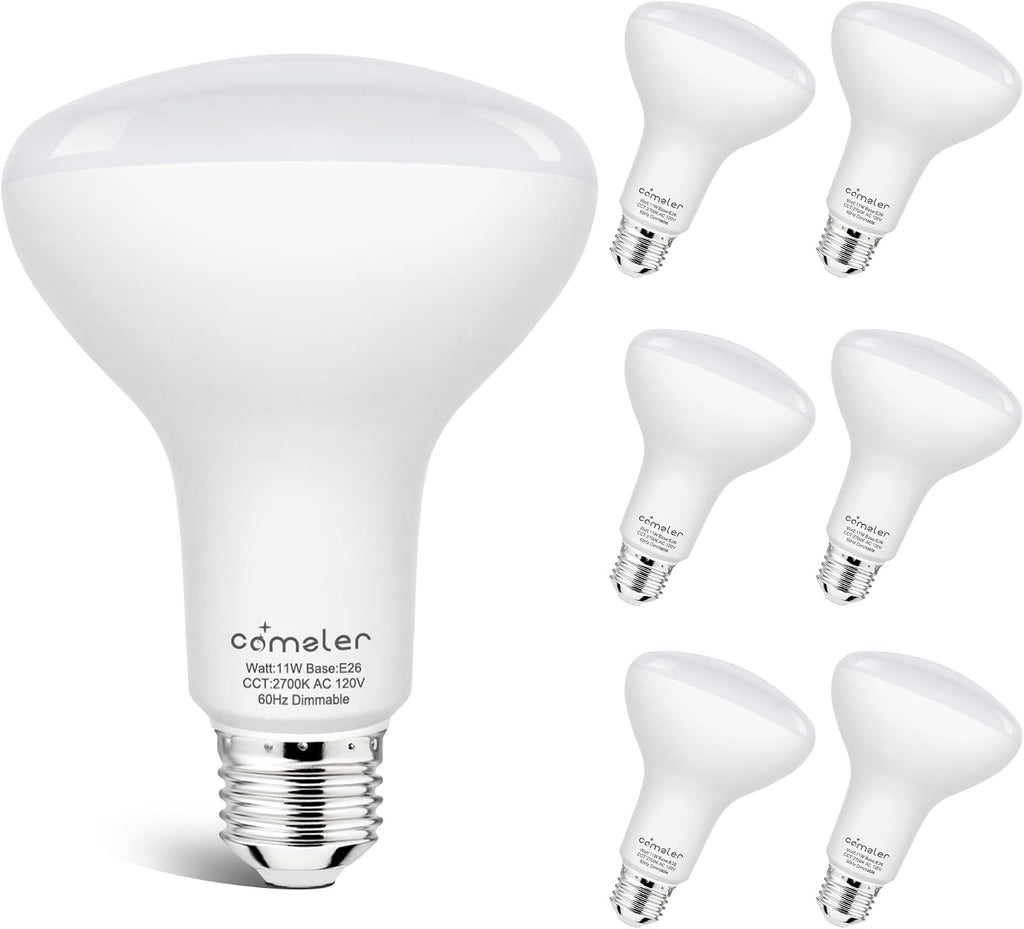 6 Pack BR30 Flood LED Light Bulbs, 2700K Warm White, 65W Equivalent, E26 Base Recessed Can Light Bulbs, Dimmable