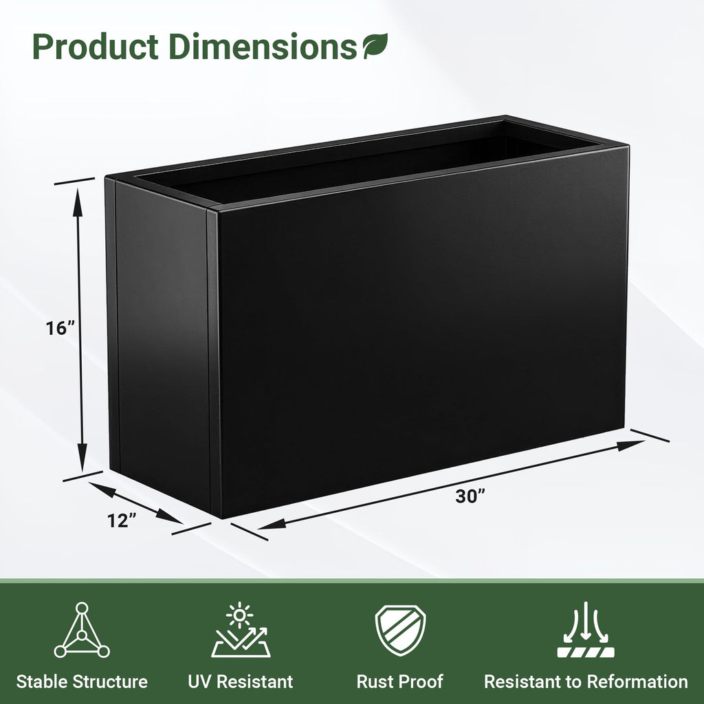 Metal Planter Box 30" x 12" x 16", Tall Rectangle Privacy Planter