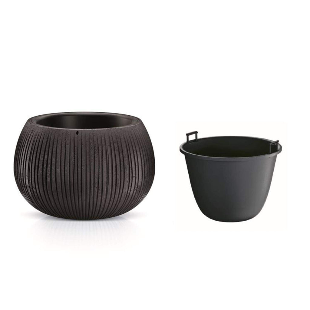 Concrete Bowl Flower Pot Plant Pot Concrete Design 2 in 1 Including Plant Pot Plastic Round (290 mm, Black Concrete)