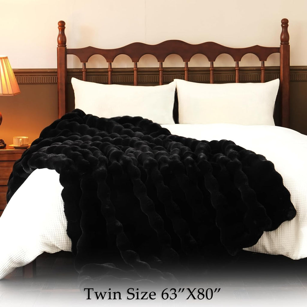 Faux Fur Throw Blanket for Couch Bed - Fluffy Soft Thick Bubble Blanket Home Decor - Fathers Day Birthday Gifts for