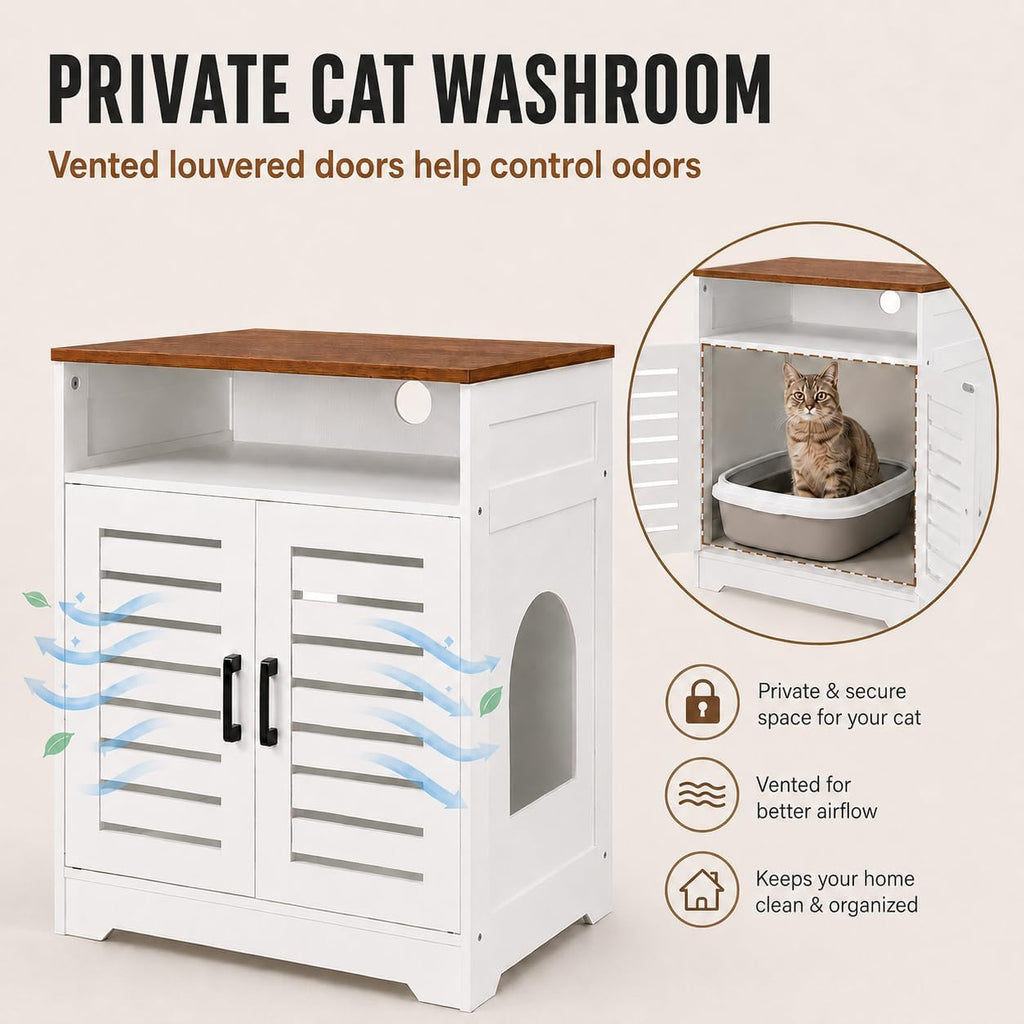 Cat Litter Box Enclosure, Odor Control Hidden Cabinet