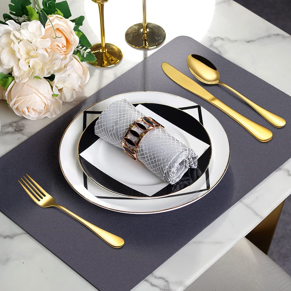 Gold Silverware Flatware Set for 8, 40 Piece Stainless Steel Cutlery Set With Titanium Golden Plated, Tableware