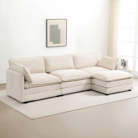 Oversized Modular Sectional Sofa with Movable Ottoman, 112 Inch 4 Seat Modern Corduroy Sofa Set