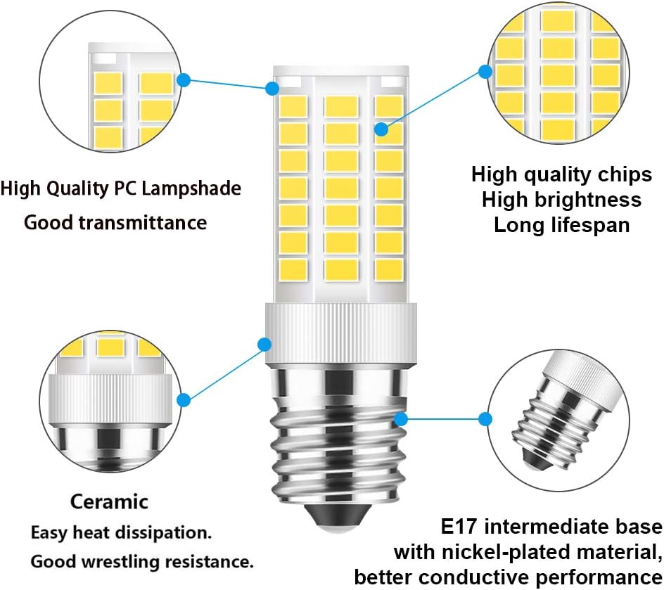 E17 LED Bulb Dimmable, 5W Microwave Oven Bulb, Daylight White 6000K, 40W Halogen Bulb Replacement for Microwave, Over