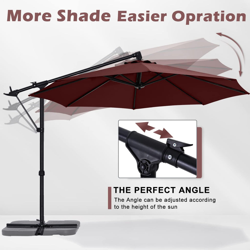 10FT Cantilever Umbrella Offset Hanging Patio Umbrella with Base Stand Rotate and Tilt，Suitable (Burgundy)