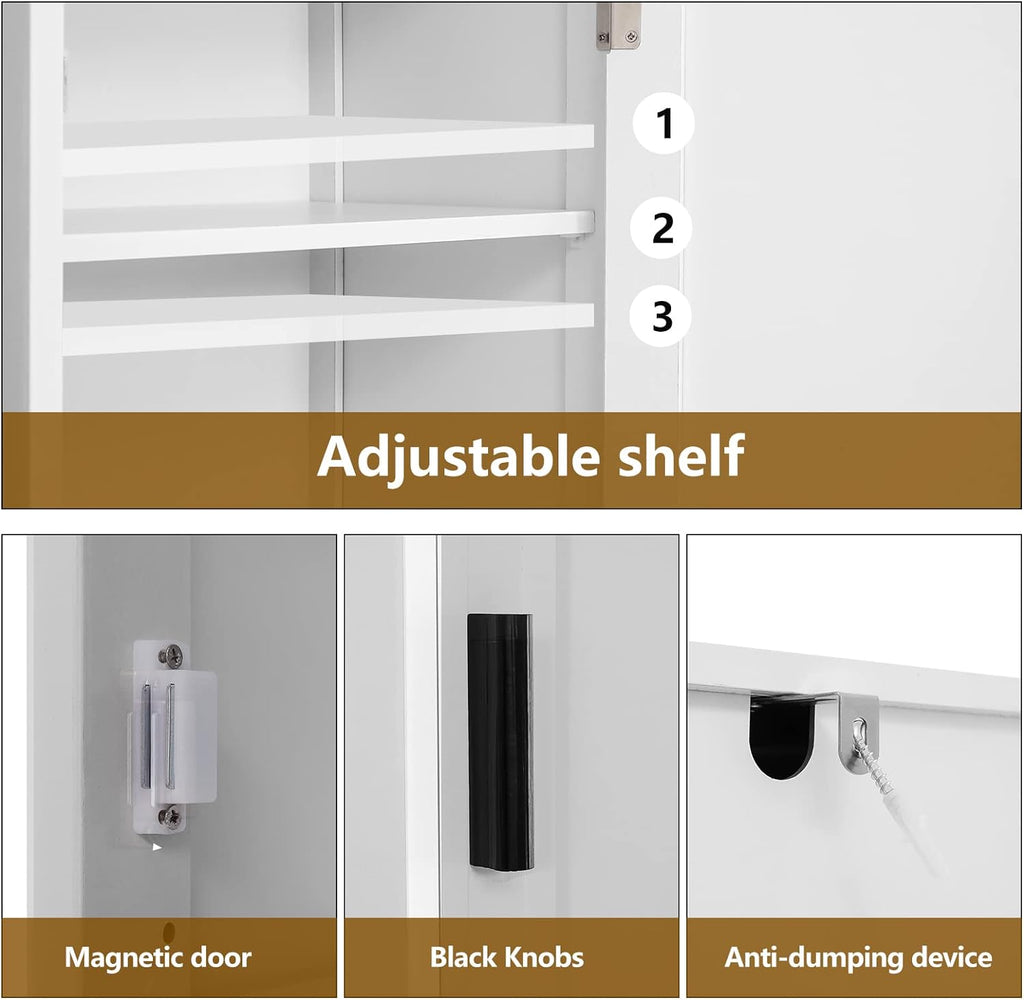 67'' Tall Bathroom Cabinet, Storage Cabinet with 4 Shelves & 2 Doors, Narrow Storage Cabinets , White