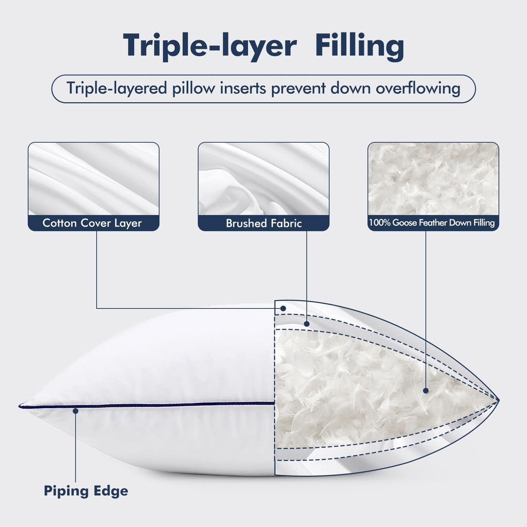 Goose Feather Down 18x18 Pillow Insert with 100% Down-Proof Cotton Cover, Soft Fluffy Decorative Pillow - Set of 2