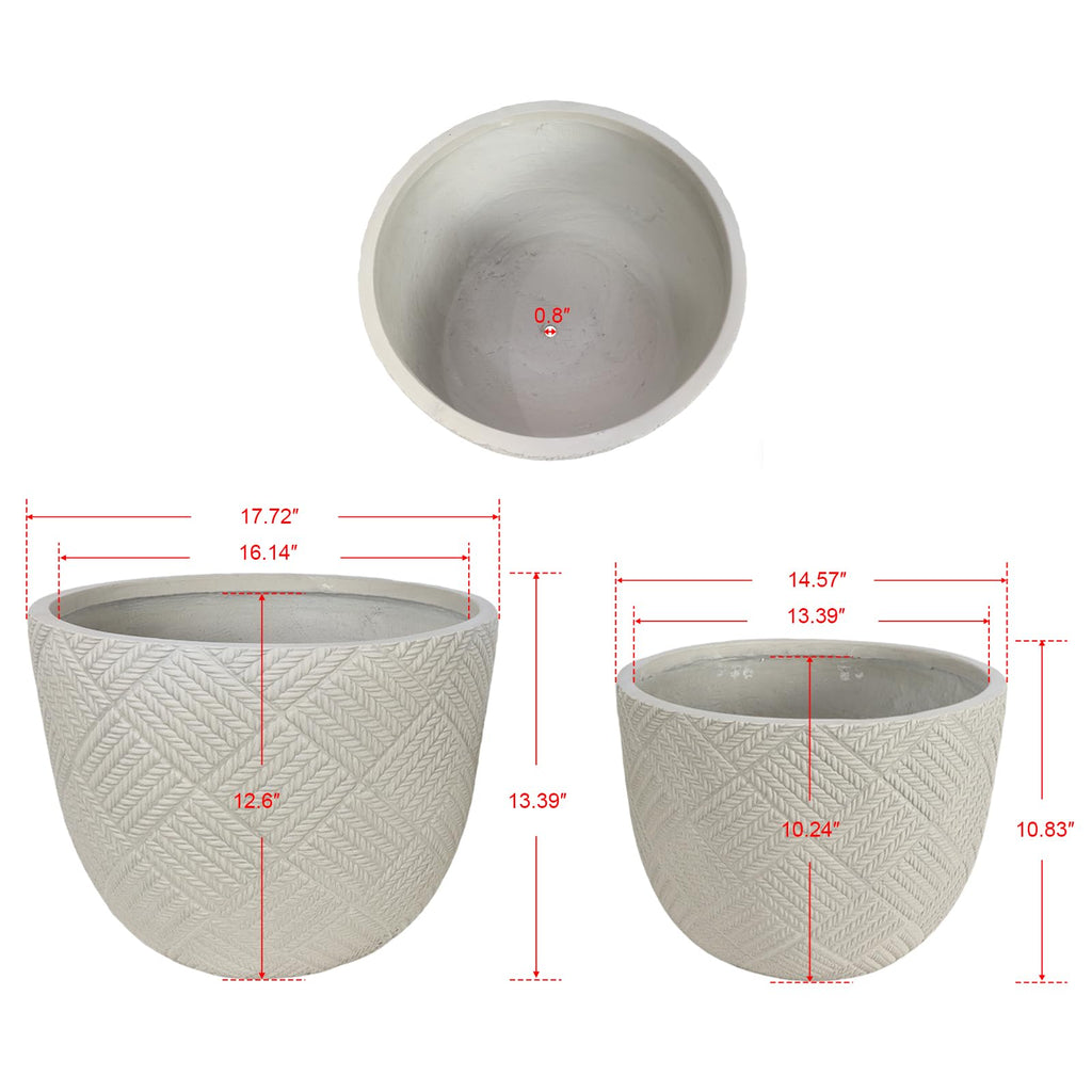 Set of 2 Large Oxide Magnesium Concrete Planters (15" & 18")Garden Decor