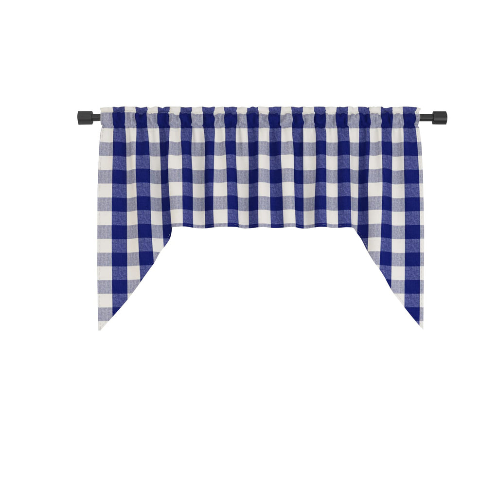 Swags Window Curtain Valance 1 Panel Buffalo Check Swag Classic Country Farmhouse Window Curtain - Navy Blue & White