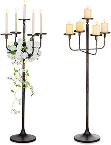 48inch Tall Candlestick Holders Floor Candelabra Black 5 Arms Candle Holders for Pillar Candles Flower Centerpiece