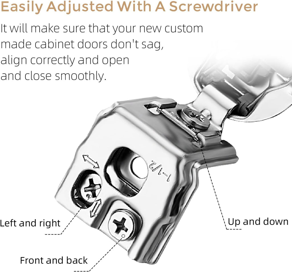 2 Pack 1 Pair 1-1/2 inch Overlay Soft Close Kitchen Cabinet Hinges Stainless Steel Adjustable Kitchen Hinges Satin