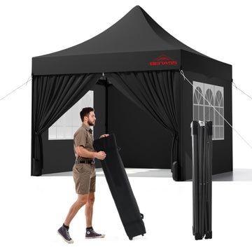 10x10 Heavy Duty Commercial Pop Up Canopy with Sidewalls, Black