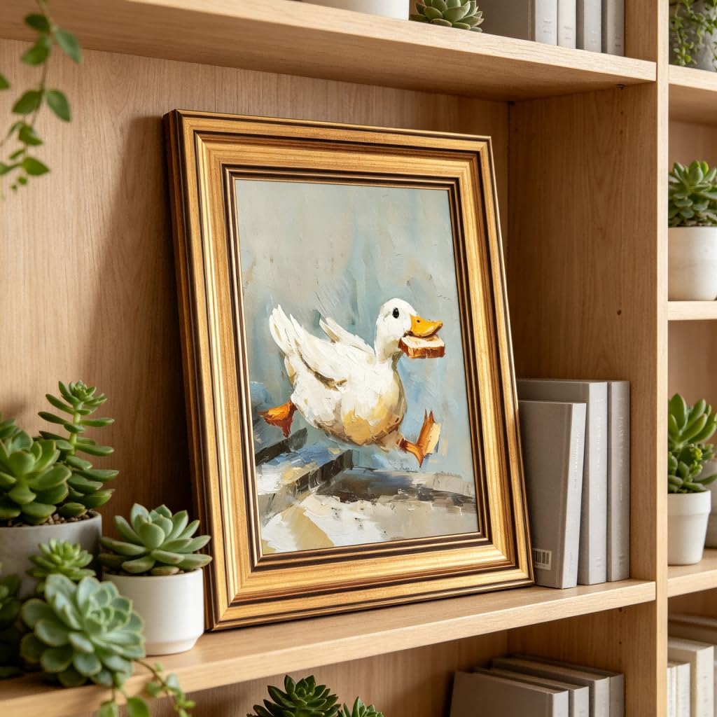 Gold Framed Duck Canvas Wall Art Fun Silly Goose Painting Decor Pictures Farmhouse Animal White Duck Posters Prints