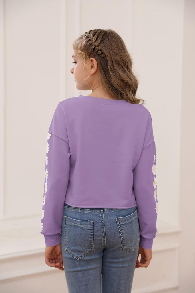 Kids Crop Tops Girls Long Sleeve Crewneck Sweatshirts Pullover Top